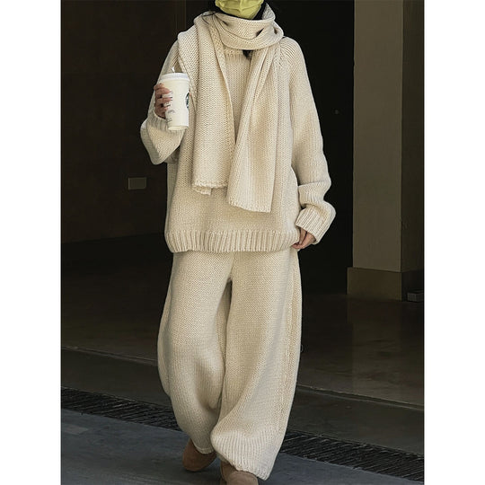 Damen Relaxter Grobstrick-Raglanpullover mit weitem Bund und geripptem Abschluss Nord Taschen