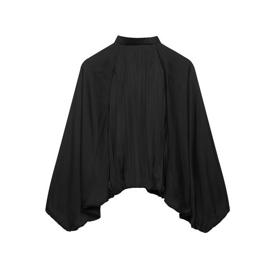 Damen Plissierte Cape-Jacke mit Reißverschluss und Stehkrragen Nord Taschen