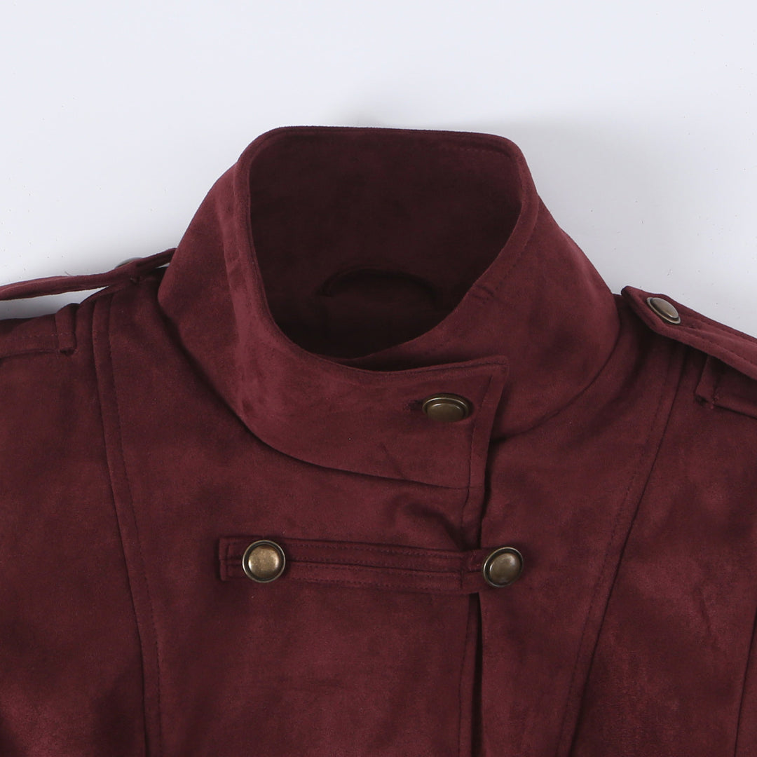 Damen Taillierte Paradejacke aus Veloursimitat mit hoher Knopfsteg‑Blende und Schulterpatten Nord Taschen