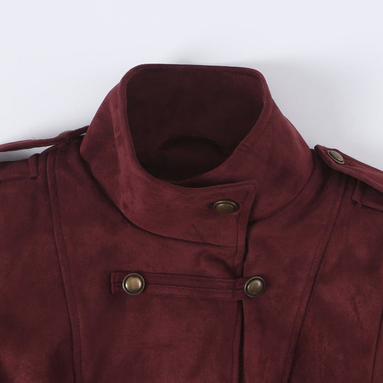 Damen Taillierte Paradejacke aus Veloursimitat mit hoher Knopfsteg‑Blende und Schulterpatten Nord Taschen