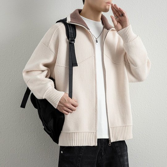 Herren Strick-Zipjacke mit Kontrastkragen und Rippbündchen Nord Taschen