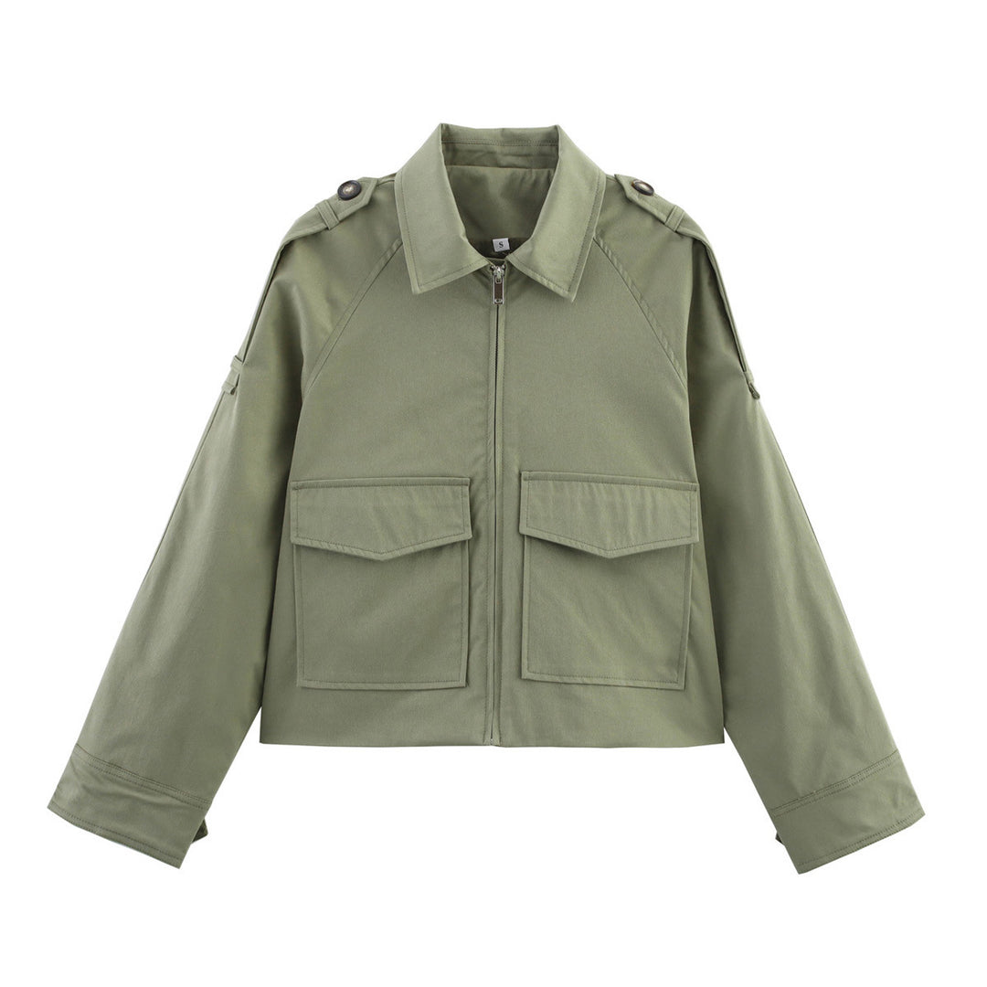 Damen Kurzjacke im Utility-Stil mit Reißverschluss, aufgesetzten Pattentaschen und Schulterklappen Nord Taschen