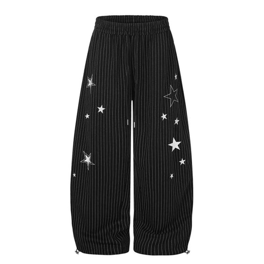 Damen Weite Palazzo-Sweathose mit Nadelstreifen, Sternprint & verstellbarem Saum Nord Taschen