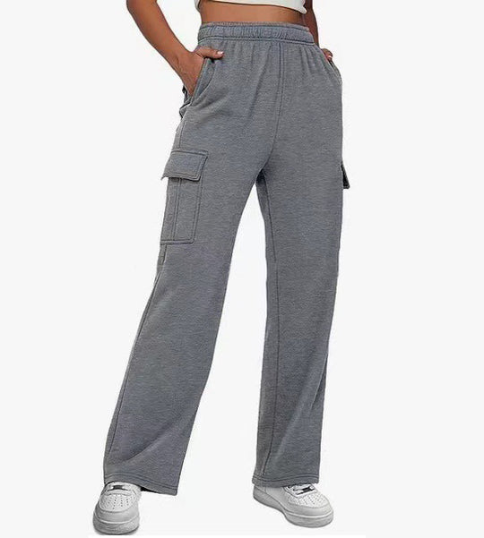 Damen Cargo-Hose mit weitem Bein, elastischem Bund und Cargotaschen Nord Taschen