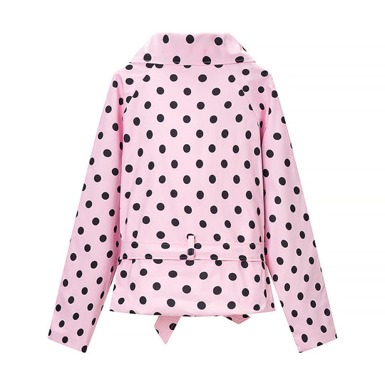 Damen Kurztrenchjacke im Polka‑Dot‑Muster, doppelreihig mit Taillengürtel Nord Taschen
