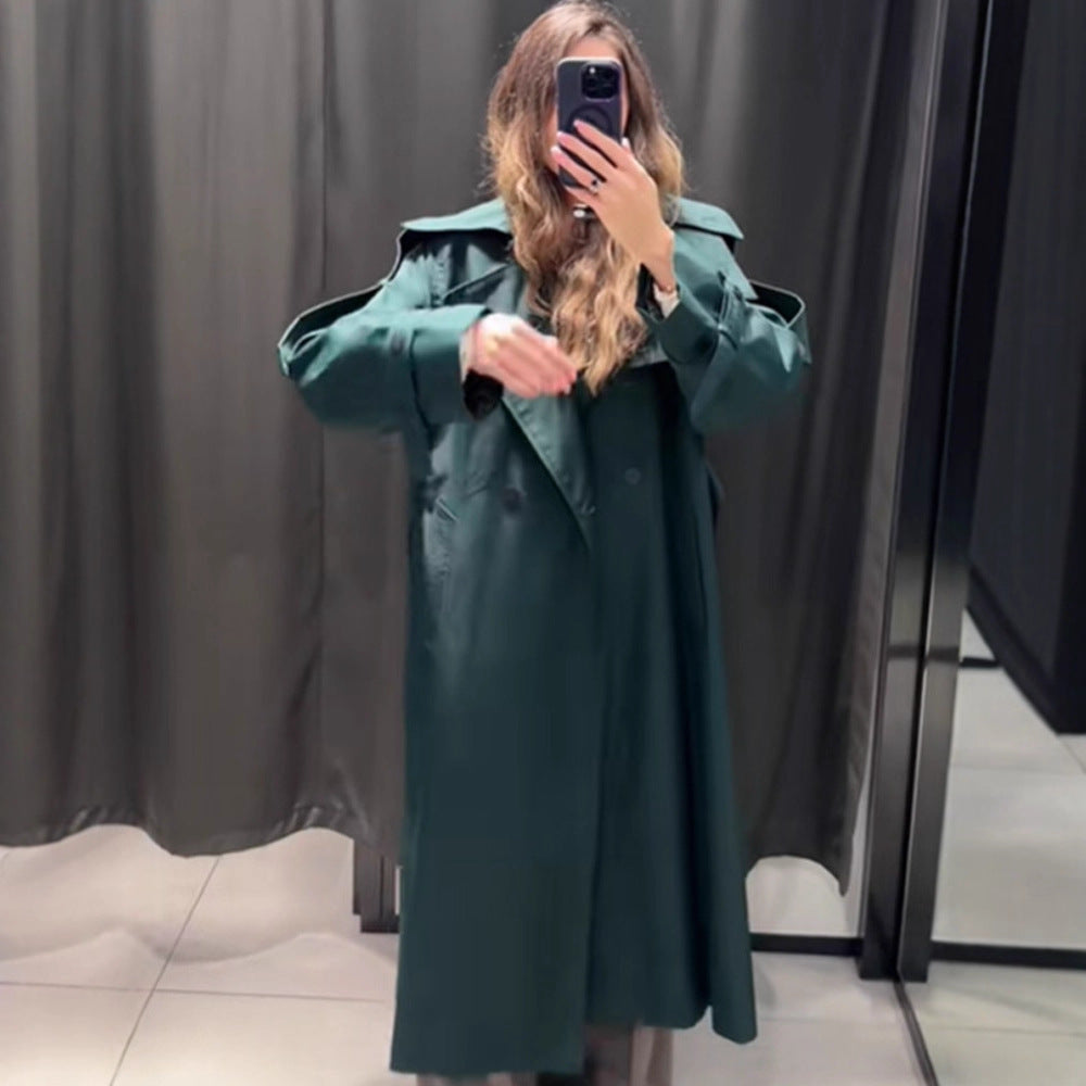 Damen Langer wasserabweisender Trenchcoat mit Taillengürtel und hohem Stehkragen Nord Taschen