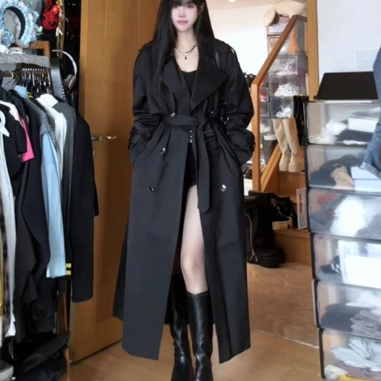 Damen Langer Doppelreihiger Trenchcoat mit Schalkragen, Oversize-Schnitt und verdecktem Taillenband Nord Taschen