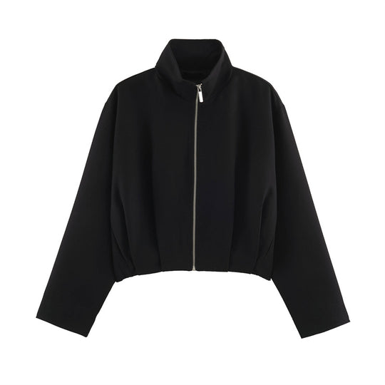 Damen Boxy-Cropped Blousonjacke mit hohem Stehkragen und taillennahem Gummizug Nord Taschen