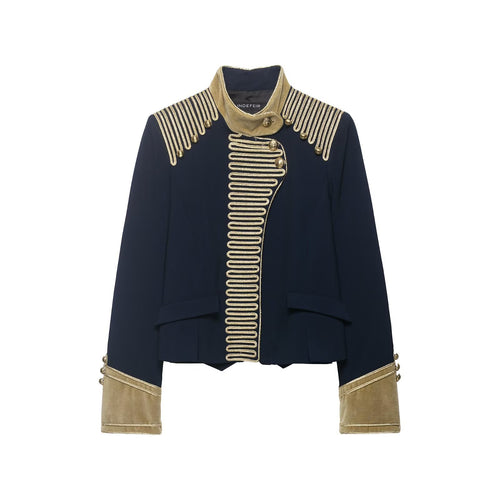 Damen Cropped Militärjacke im Parade‑Look mit goldener Kordelverzierung und Samtmanschetten Nord Taschen