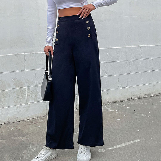 Damen Hochtaillierte Wide‑Leg‑Hose mit maritim inspirierter Zierknopfleiste Nord Taschen