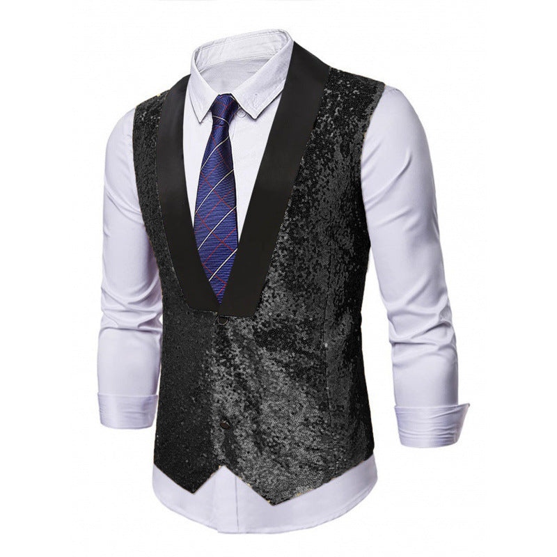 Herren Glamourweste mit Pailletten, Schalkragen und tailliertem Schnitt Nord Taschen