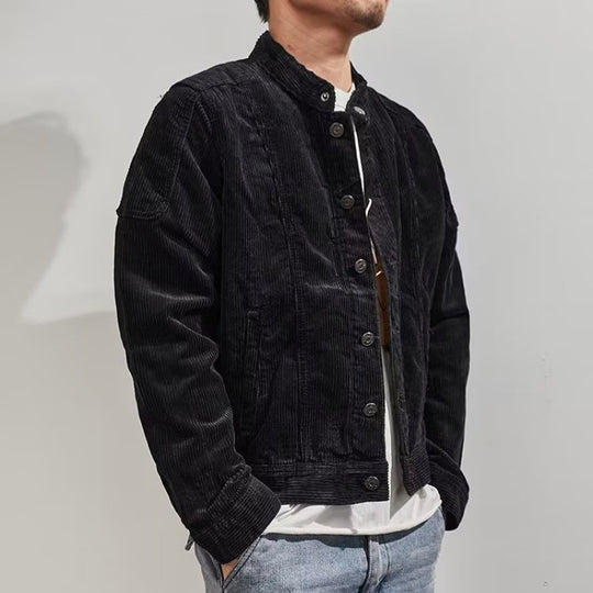 Herren Kurz geschnittene Kordjacke im Worker‑Style mit Stehkragen und Druckknopfleiste Nord Taschen