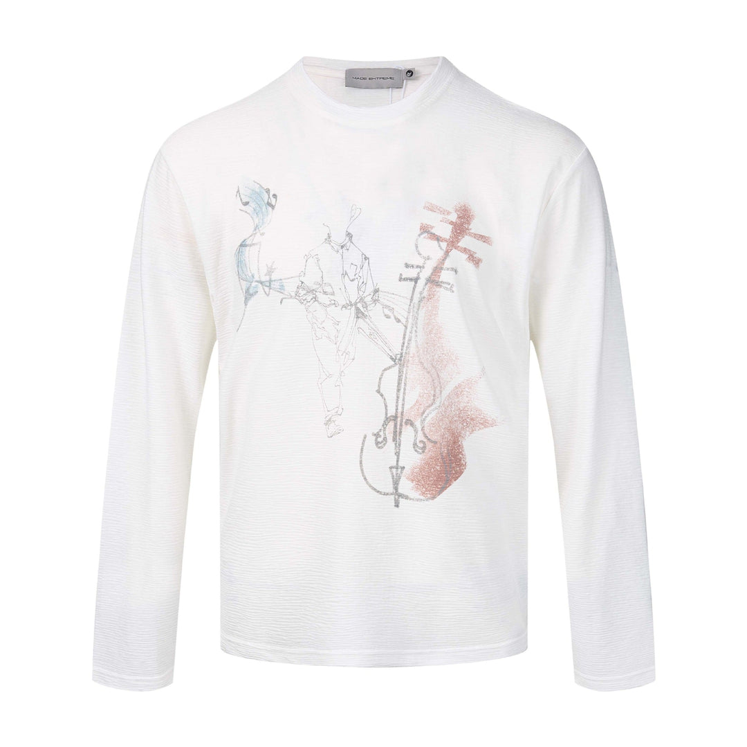 Damen Feinstrukturiertes Langarmshirt mit Rundhalsausschnitt und filigranem Grafikprint Nord Taschen