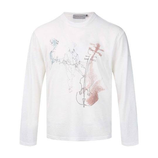 Damen Feinstrukturiertes Langarmshirt mit Rundhalsausschnitt und filigranem Grafikprint Nord Taschen