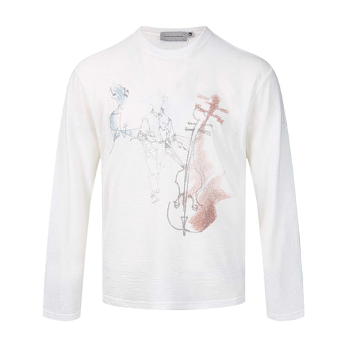 Damen Feinstrukturiertes Langarmshirt mit Rundhalsausschnitt und filigranem Grafikprint Nord Taschen