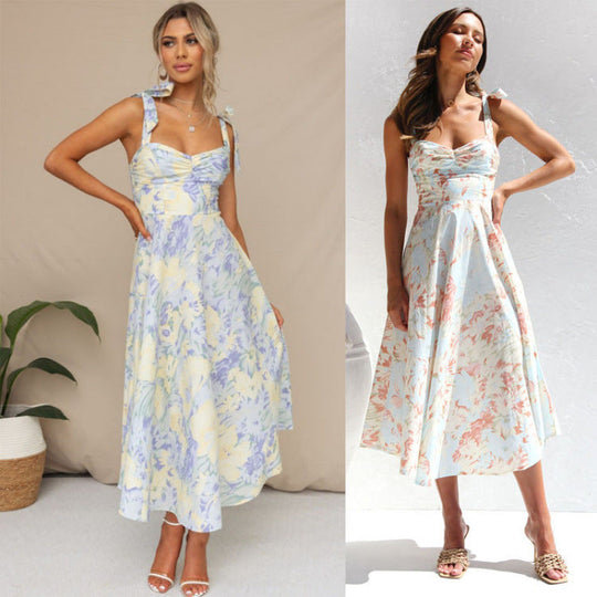 Damen Sommerliches Maxikleid mit verstellbaren Trägern und Raffungen