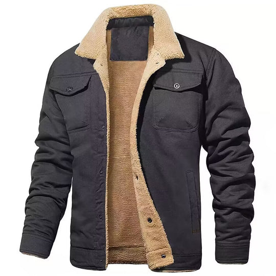 Herren robustes Canvas-Blouson mit durchgehendem Sherpa-Innenfutter und Hemdkragen Nord Taschen