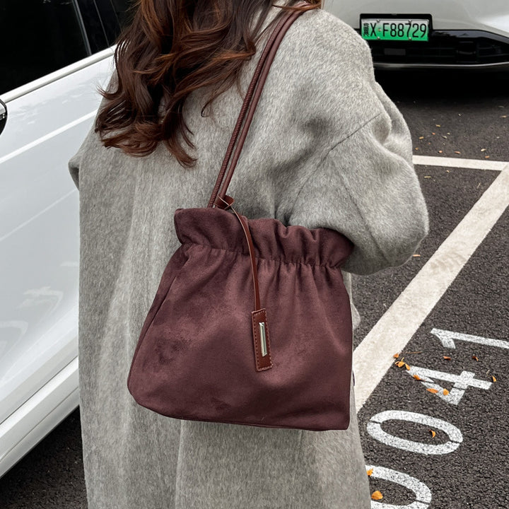 Damen lässige Veloursledertasche mit Raffungen Nord Taschen