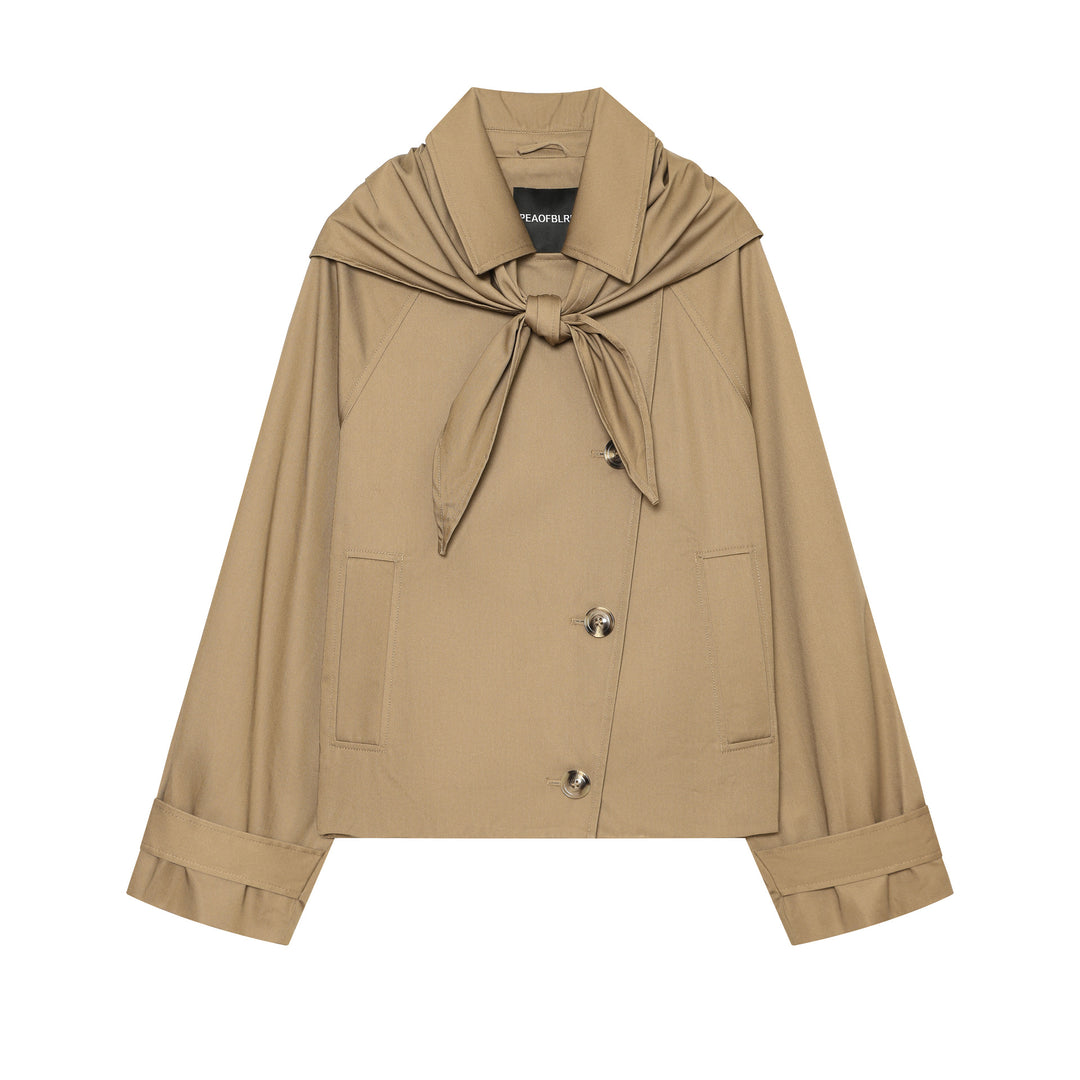 Damen Cropped Trench‑Capejacke mit Schleifenkragen und kastiger Silhouette Nord Taschen