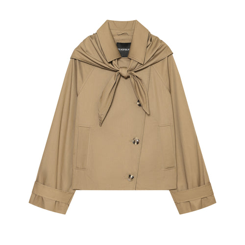 Damen Cropped Trench‑Capejacke mit Schleifenkragen und kastiger Silhouette Nord Taschen