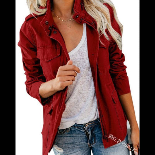 Damen Utility-Fieldjacke mit Stehkragen, aufgesetzten Taschen und Taillenzug Nord Taschen