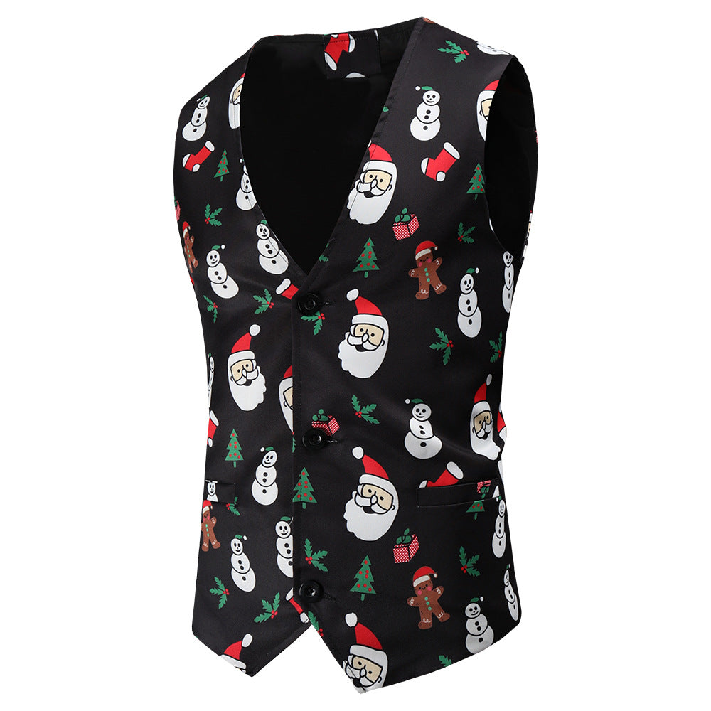 Herren Festliche Satinweste mit Weihnachtsmotiv, taillierter Schnitt und V‑Ausschnitt Nord Taschen