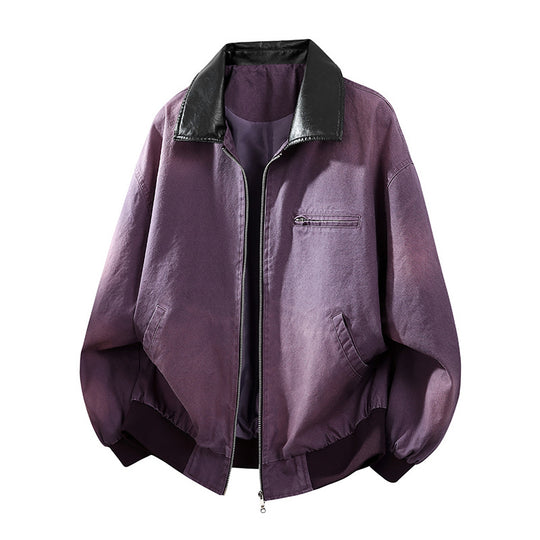 Herren Oversize-Bomberjacke mit Kontrastkragen aus Kunstleder und geripptem Saum Nord Taschen