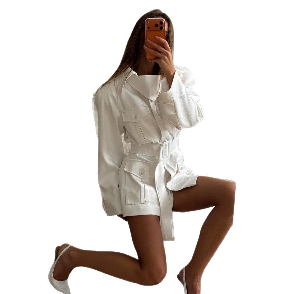 Damen Kurzblusenkleid mit Taillengürtel und aufgesetzten Pattentaschen Nord Taschen