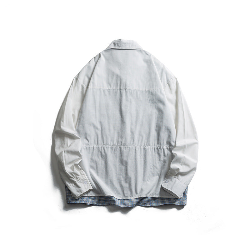 Herren Lagenlook-Overshirt mit aufgesetzten Fronttaschen, lockerer Passform und kariertem Untertritt Nord Taschen