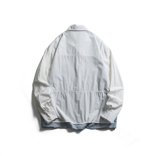 Herren Lagenlook-Overshirt mit aufgesetzten Fronttaschen, lockerer Passform und kariertem Untertritt Nord Taschen