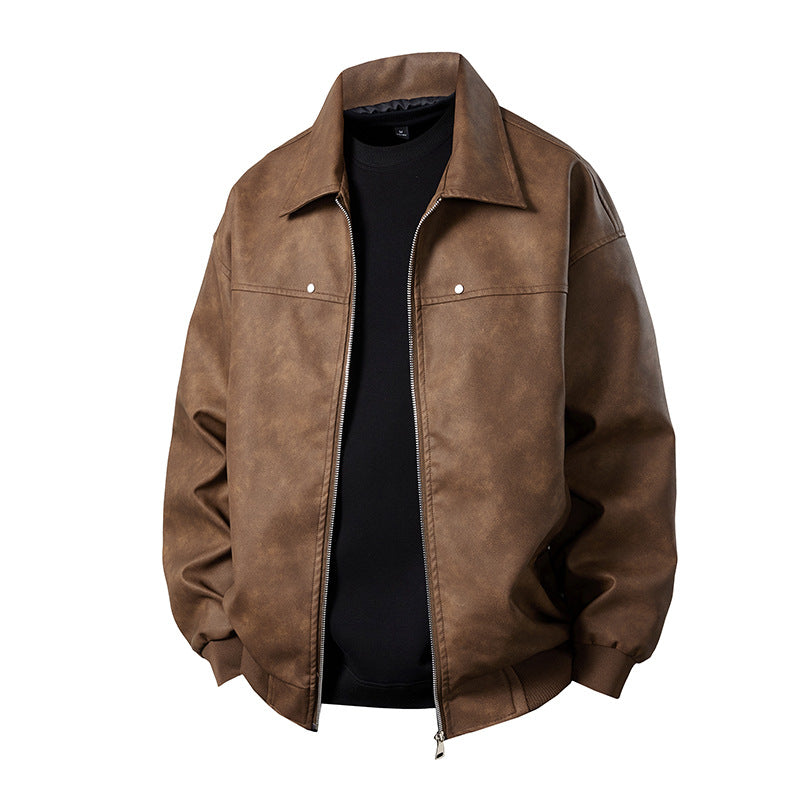 Herren Boxy-Suede-Überhemdjacke mit glatter Veloursleder‑Optik, verdecktem Reißverschluss & elastischen Bündchen Nord Taschen