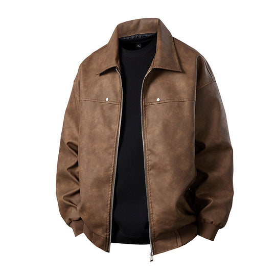 Herren Boxy-Suede-Überhemdjacke mit glatter Veloursleder‑Optik, verdecktem Reißverschluss & elastischen Bündchen Nord Taschen