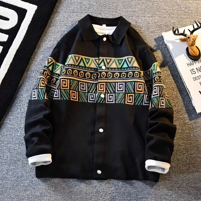 Damen Oversize-Strickjacke mit Jacquard‑Yoke und Druckknopfleiste Nord Taschen