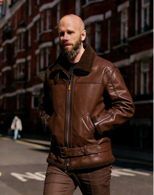 Herren Kunstleder-Fliegerjacke mit Teddyfutter, Reißverschlüssen und Stehkragen Nord Taschen