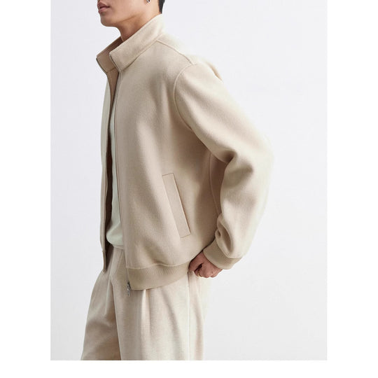 Herren Lässige Wollmix-Zipjacke mit Stehkragen und Rippbündchen Nord Taschen
