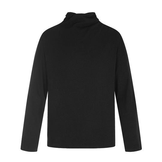 Damen Feines Baumwoll-Longsleeve mit gedrehtem Stehkragen und schmaler Silhouette Nord Taschen