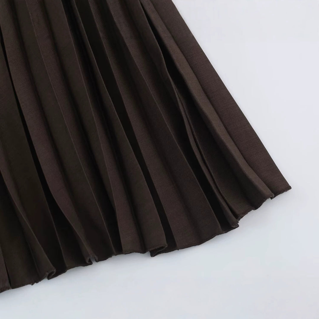 Damen Zweiteiliges Midikleid-Set mit schmaler Taillenblende, verdeckter Knopfleiste und plissiertem Rock Nord Taschen