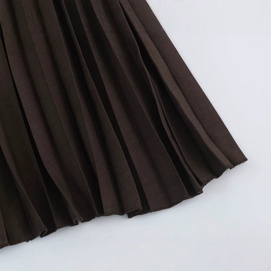 Damen Zweiteiliges Midikleid-Set mit schmaler Taillenblende, verdeckter Knopfleiste und plissiertem Rock Nord Taschen