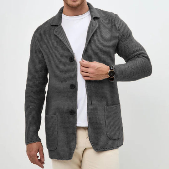 Herren grobgestrickter Strickcardigan mit Schalkragen und aufgesetzten Taschen Nord Taschen