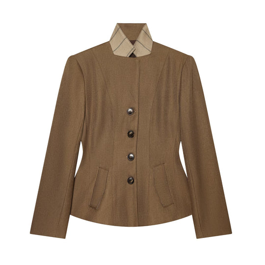 Damen Taillierter Wollblazer mit Stehkragen und Zierknopfleiste Nord Taschen