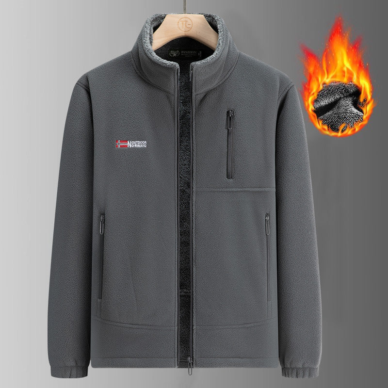 Herren Fleecejacke mit Teddyfutter, Stehkragen und mehreren Reißverschlusstaschen Nord Taschen