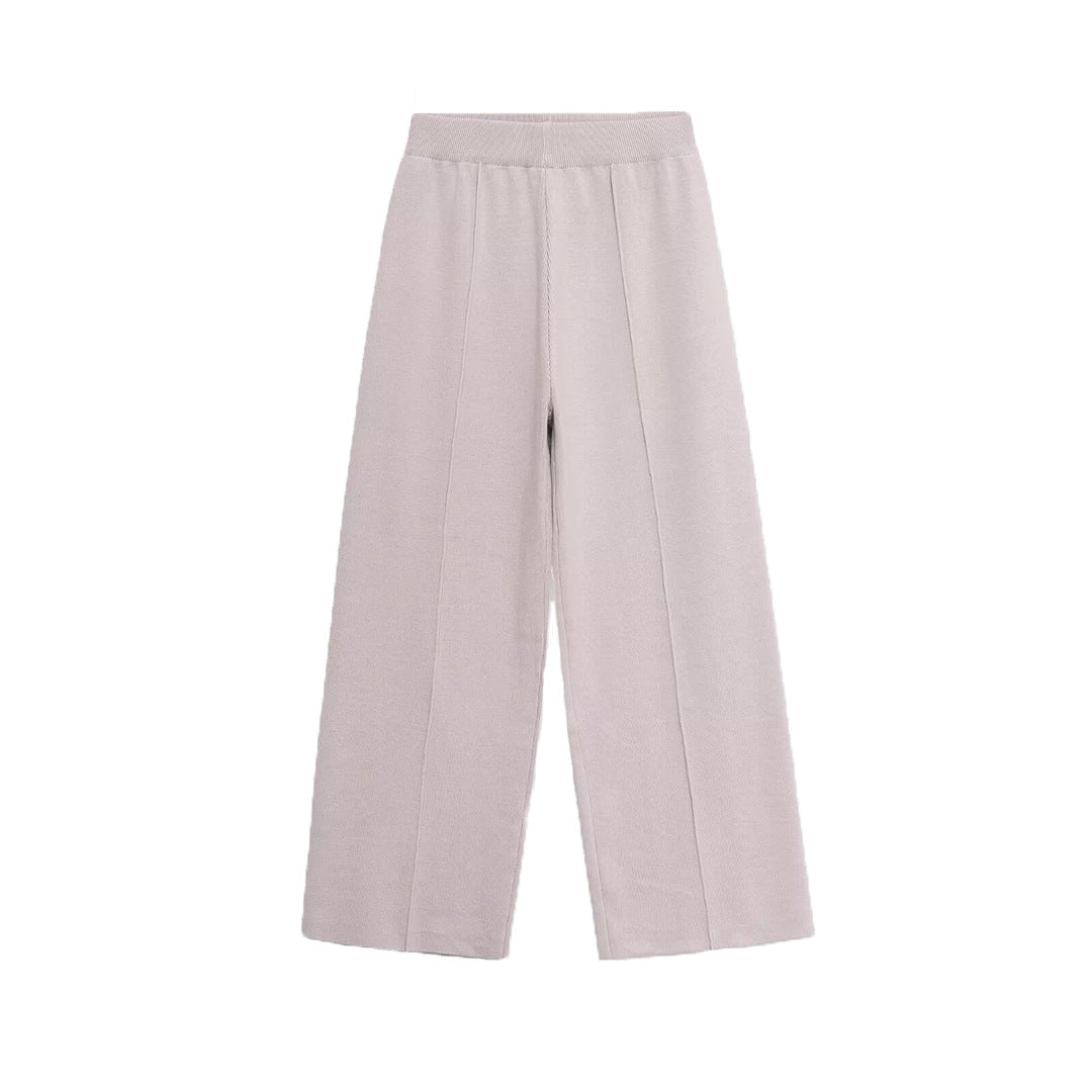 Damen Weite Strickhose mit hoher Taille, elastischem Bund und Teilungsnaht Nord Taschen