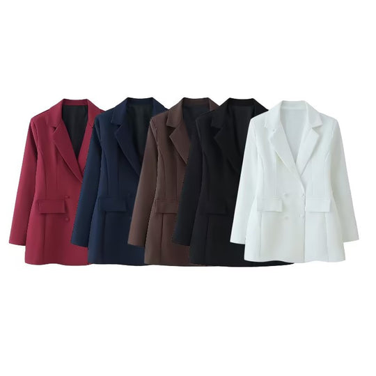 Damen taillierter Doppelreiher-Blazer mit Pattentaschen und Wiener Nähten Nord Taschen