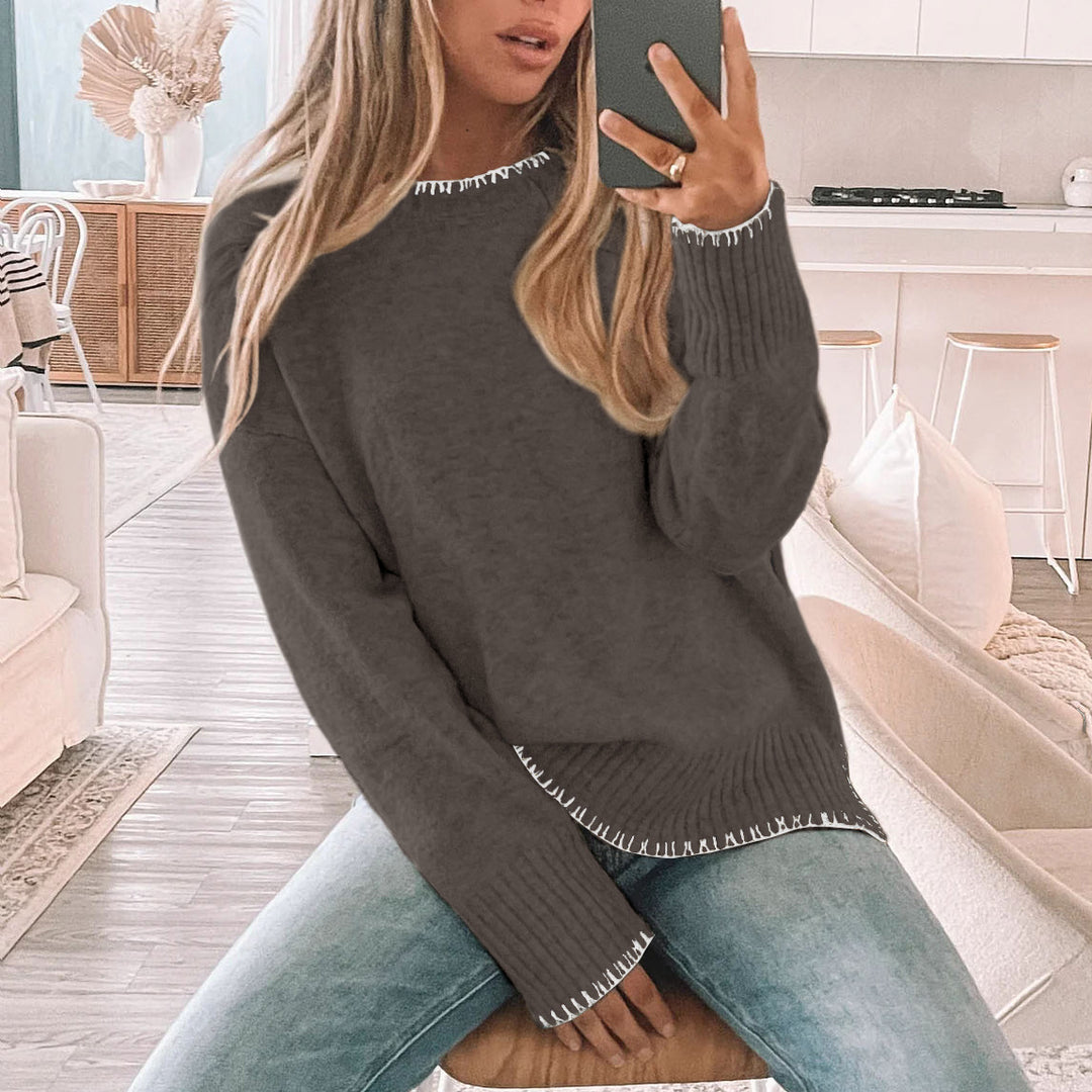 Damen Lässiger Strickpullover mit Rippdetails Nord Taschen