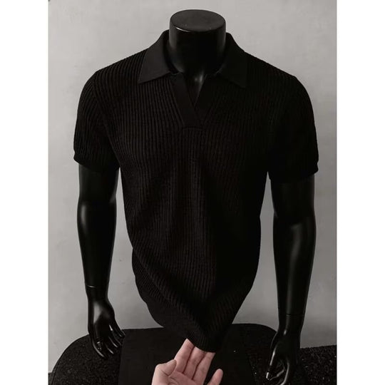Herren Modisches Strickpoloshirt mit V-Ausschnitt Nord Taschen