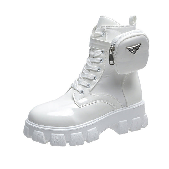 Damen nan Schnürhalbschaft-Boot im Utility-Style mit abnehmbarem Mini-Täschchen und Plateau-Profilsohle Nord Taschen