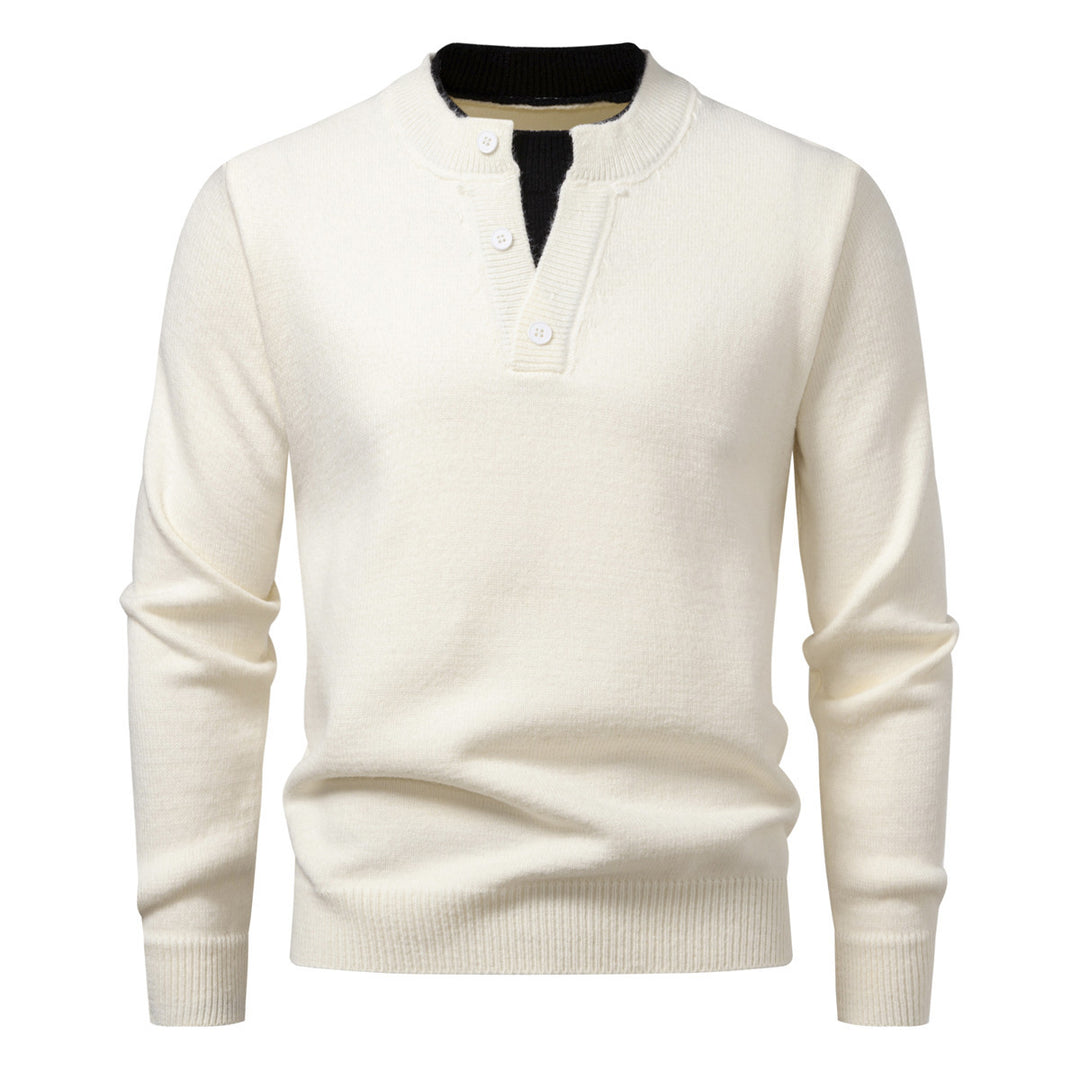 Herren Feinstrick-Henley-Pullover mit kurzer Knopfleiste und geripptem Stehkragen Nord Taschen