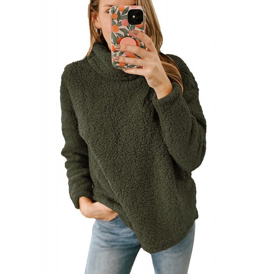 Damen Kuscheliger Oversize‑Teddy‑Pullover mit Stehkragen und gerundetem Saum Nord Taschen