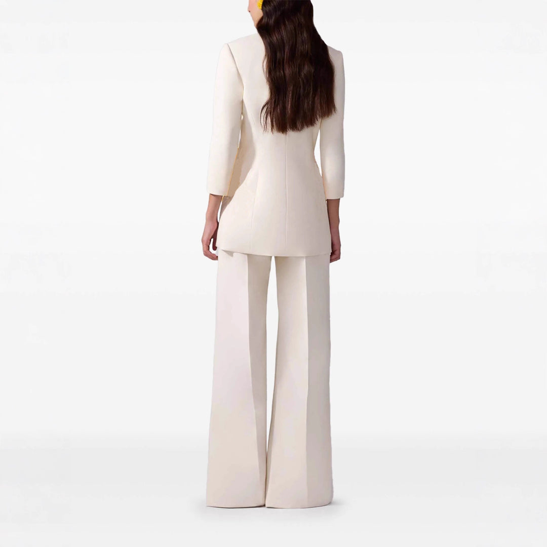 Damen Longblazer-Mantel im Tailoring mit rundem Ausschnitt und verdeckter Knopfleiste Nord Taschen