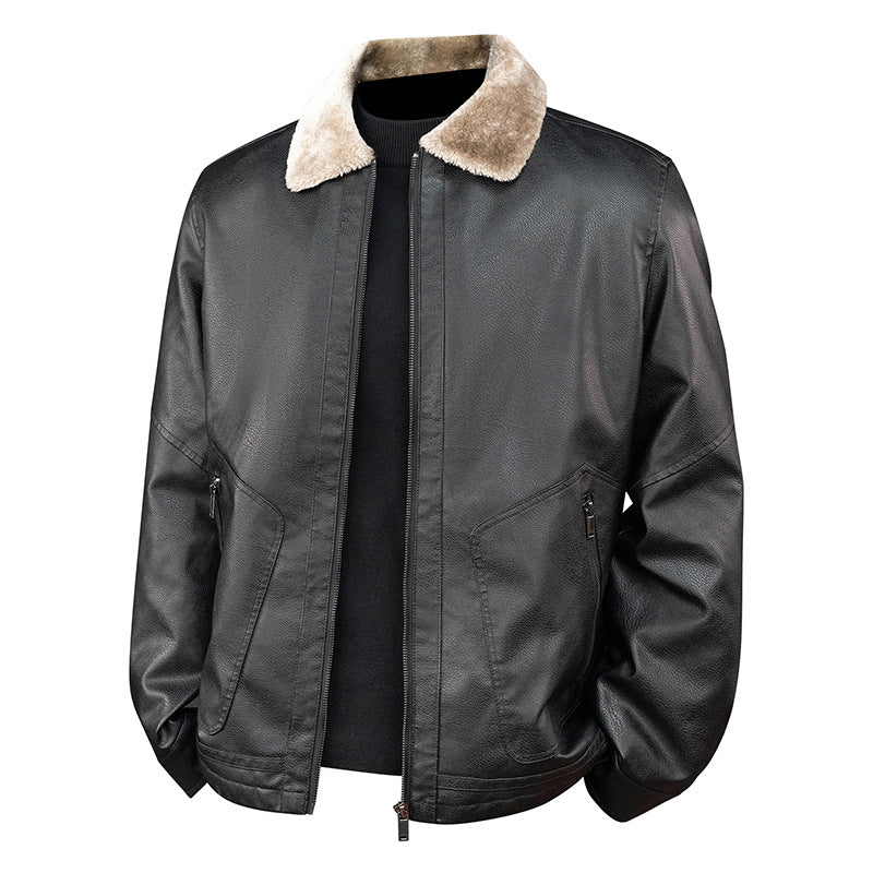 Herren Aviator-Bomberjacke in Nappa-Optik mit Teddy-Innenfutter und Reißverschlusstaschen Nord Taschen